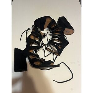 So Me Women's Black Block Heel Lace-Up Sandals Size 8